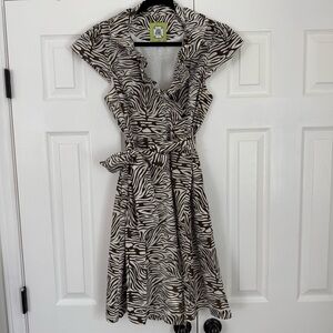 Elizabeth McKay Scotland Ruffle Wrap Dress in Zebra Print, Size 12